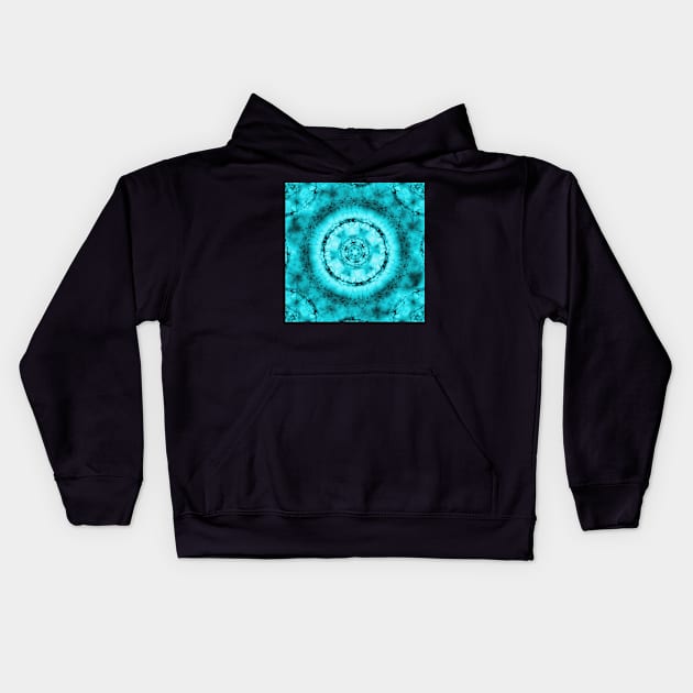 Sacred kaleidoscope in teal blue Kids Hoodie by hereswendy